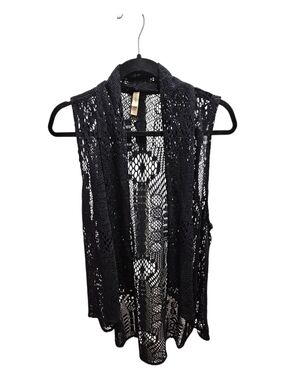 Xhilaration Black Crochet Open-Front Vest Dark Boho Whimsigoth L/XL